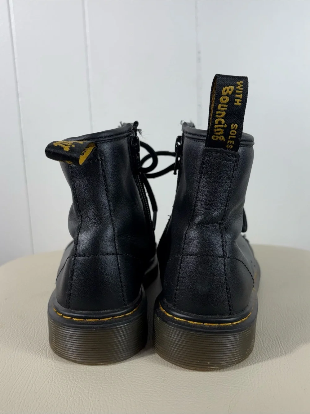 Doc Martens Black Ankle Height Black Leather Combat Boots Youth US3 Kids 3